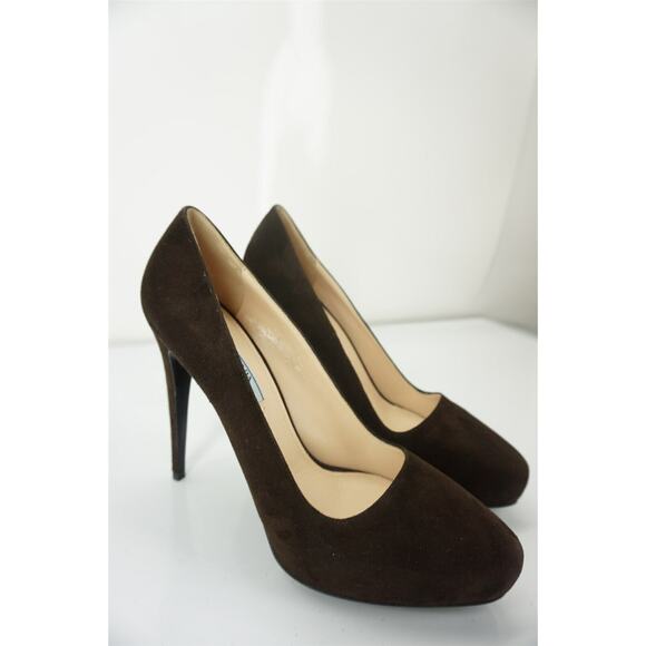 Prada Dark Brown Suede Leather Platform Heel Pumps size 40 10 - Picture 5 of 11